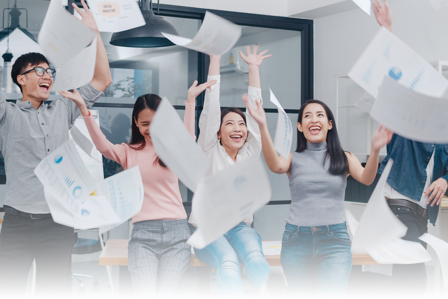 Blockway employees celebrating in the Hong Kong office